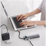 Baseus Metal Gleam Series 9v1 USB-C HUB (USB-C PD 100W, 3* USB 3.0, HDMI, VGA, RJ45, SD/TF port), sivá