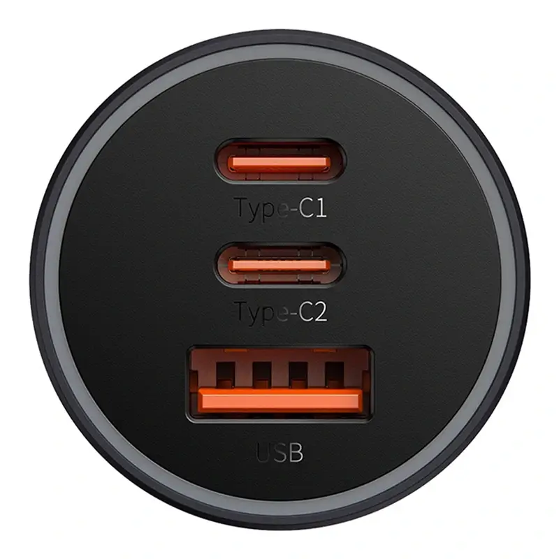 Baseus rychlonabíjecí adaptér do automobilu 2*USB-C + USB-A 65W tmavě šedá