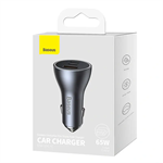 Baseus rychlonabíjecí adaptér do automobilu 2*USB-C + USB-A 65W tmavě šedá