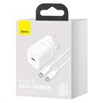 Baseus Super Si rychlonabíječka 1C 25W EU + kabel USB-C/USB-C 3A 1m bílá
