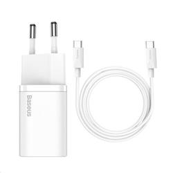 Baseus Super Si rychlonabíječka 1C 25W EU + kabel USB-C/USB-C 3A 1m bílá