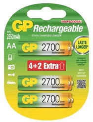 BAT GP Nabíjecí baterie NiMH 2700 mAh R6 (AA), blistr 6 kusy (4+2 zdarma)