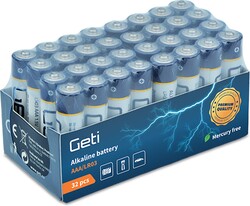 Baterie AAA (LR03) alkalická GETI 1,5V 32ks