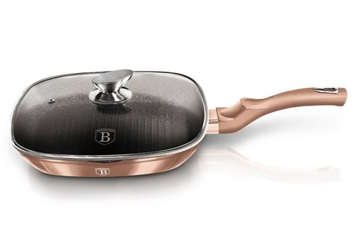 BerlingerHaus Grilovacia panvica s mramorovým povrchom a vekom Rosegold Metallic Line, 28 cm