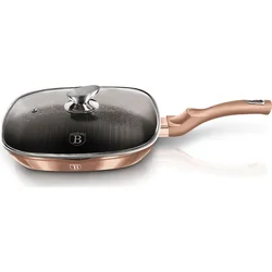 BerlingerHaus Grilovacia panvica s mramorovým povrchom a vekom Rosegold Metallic Line, 28 cm