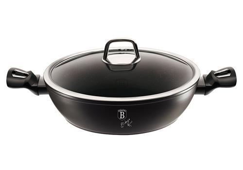 BerlingerHaus Pánev WOK s mramorovým povrchem a poklicí Black Silver Collection, 30 cm