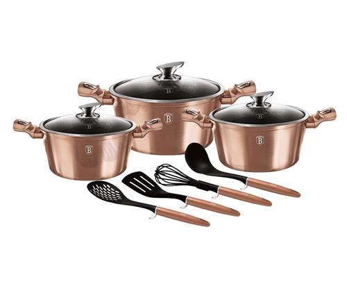 BerlingerHaus Sada hrnců s mramorovým povrchem 10 ks Rosegold Metallic Line