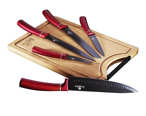 BerlingerHaus Sada nožů s nepřilnavým povrchem + prkénko Burgundy Line, 6 ks
