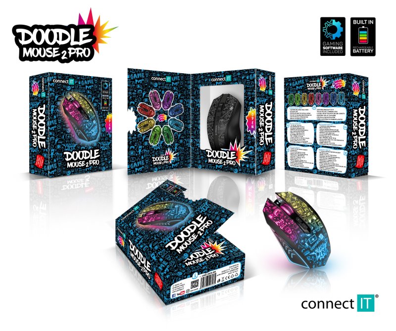 Bezdrôtová herná myš CONNECT IT DOODLE 2 PRO, ČIERNA