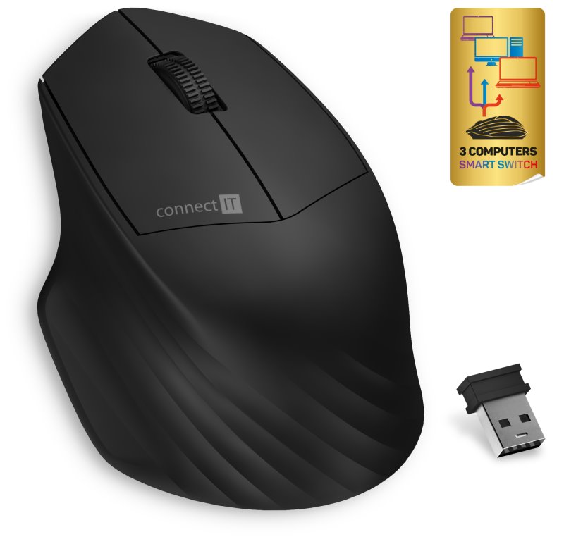 Bezdrôtová myš CONNECT IT Triple SmartSwitch, 2,4 GHz a BT, ČIERNA