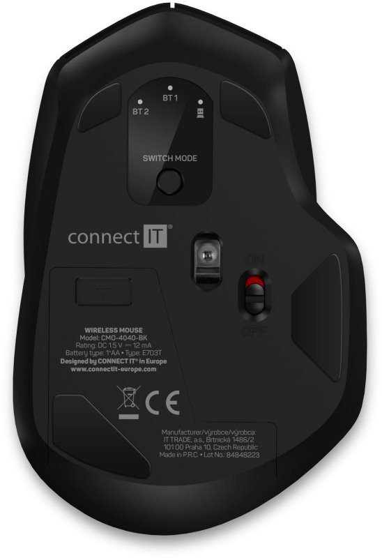 Bezdrôtová myš CONNECT IT Triple SmartSwitch, 2,4 GHz a BT, ČIERNA