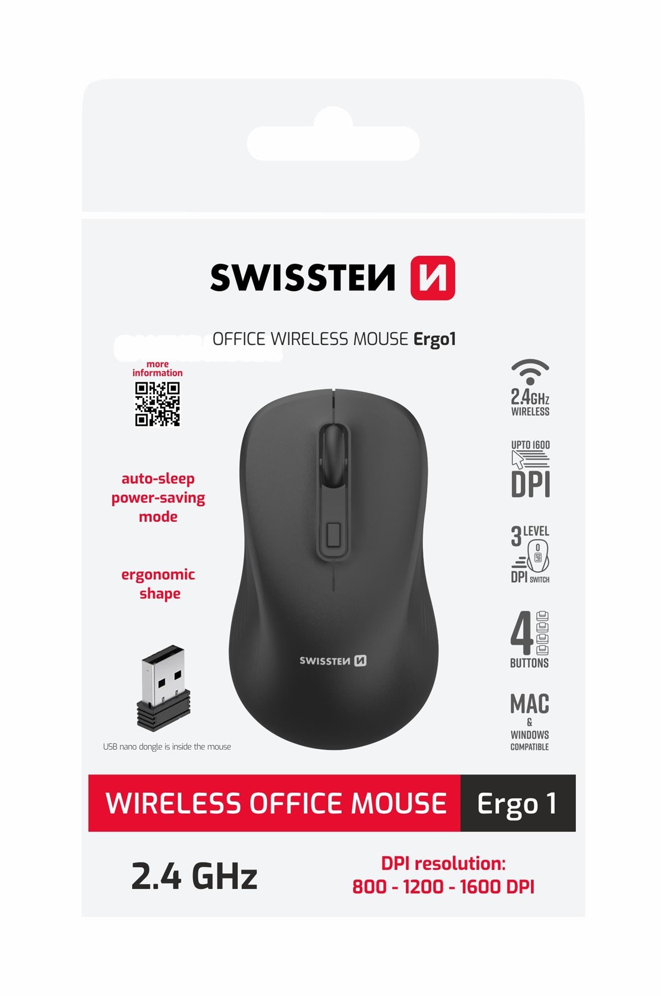 Bezdrôtová myš Swissten Ergo1, čierna