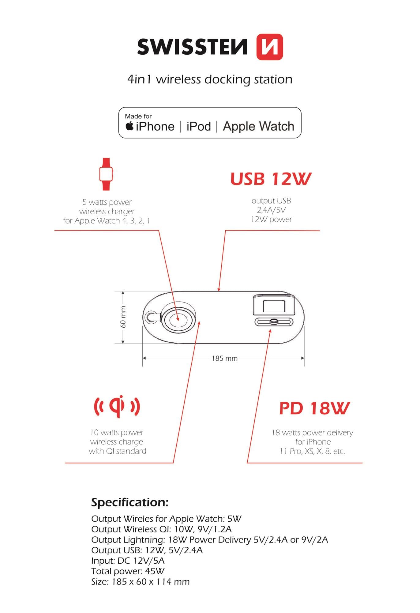 Bezdrôtová nabíjačka Swissten 4 v 1, MagSafe
