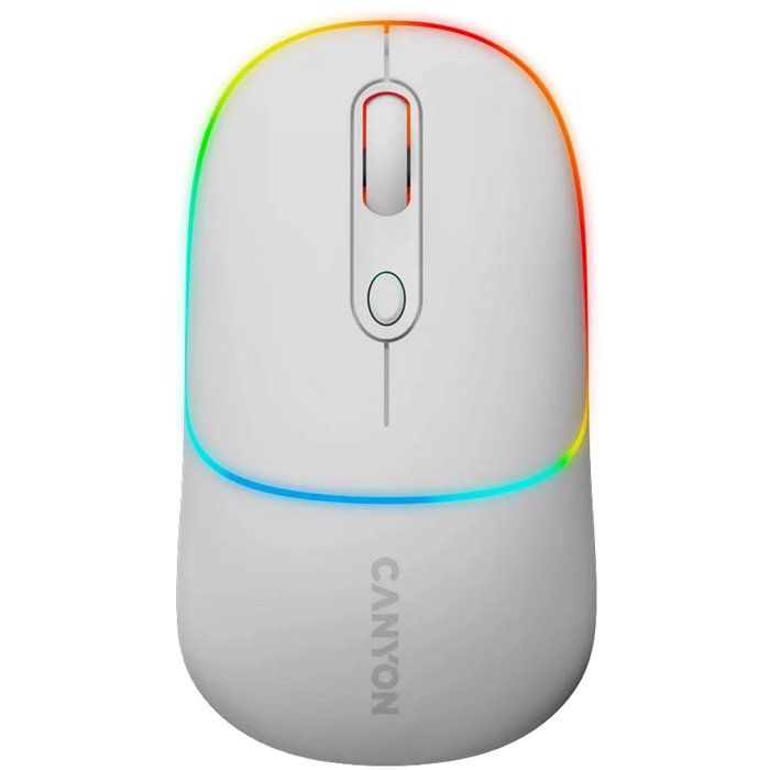 Bezdrôtová optická myš CANYON MW-22, RGB, 800/1200/1600 dpi, 4 tlačidlá, BT + 2,4 GHz, batéria 650 mAh, snehovo biela