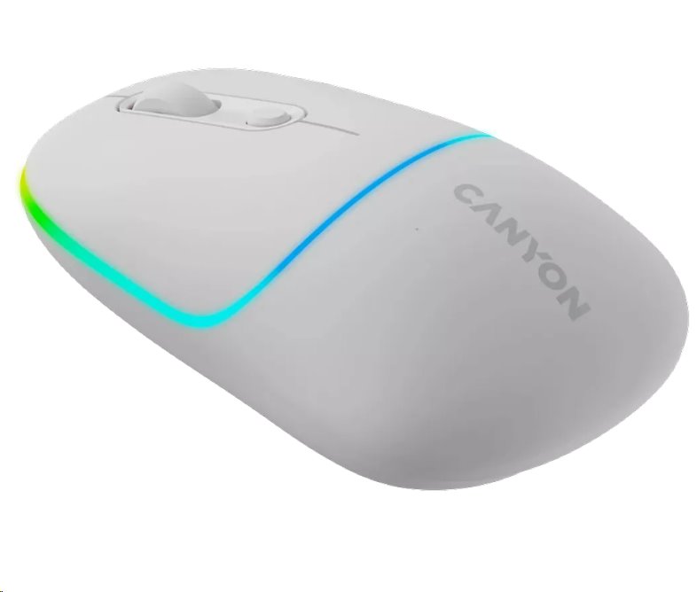 Bezdrôtová optická myš CANYON MW-22, RGB, 800/1200/1600 dpi, 4 tlačidlá, BT + 2,4 GHz, batéria 650 mAh, snehovo biela