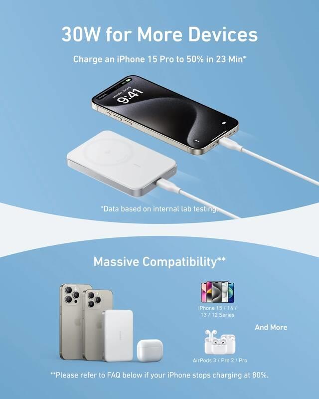 Bezdrôtová powerbanka Anker MagGo 10000mAh, 30W, biela