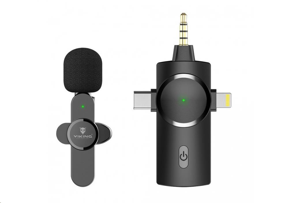 Bezdrôtový mikrofón Viking s klipom M360, USB-C / Lightning / 3,5 mm jack