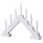 Biely drevený LED svietnik, 29 cm, 2x AA, vnútorný, teplá biela, časovač