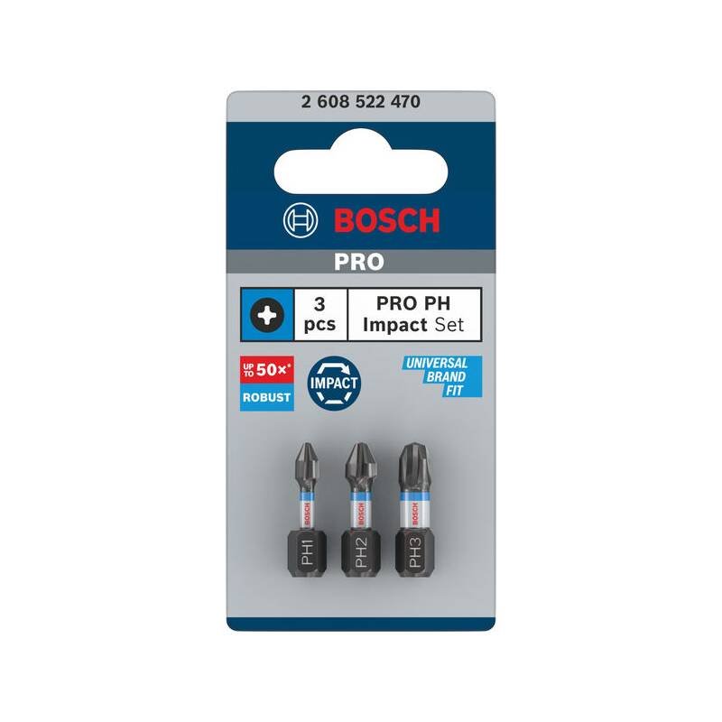 Bity BOSCH PRO PH Impact, PH1 × 25, PH2 × 25, PH3 × 25 mm, 3 ks (2.608.522.470)