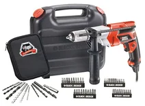 Black&Decker KR703KLE10 Vrtačka příklepová + 50dílná sada, 710W, 52700 rázů/min, vrtání do oceli 13mm, kufr