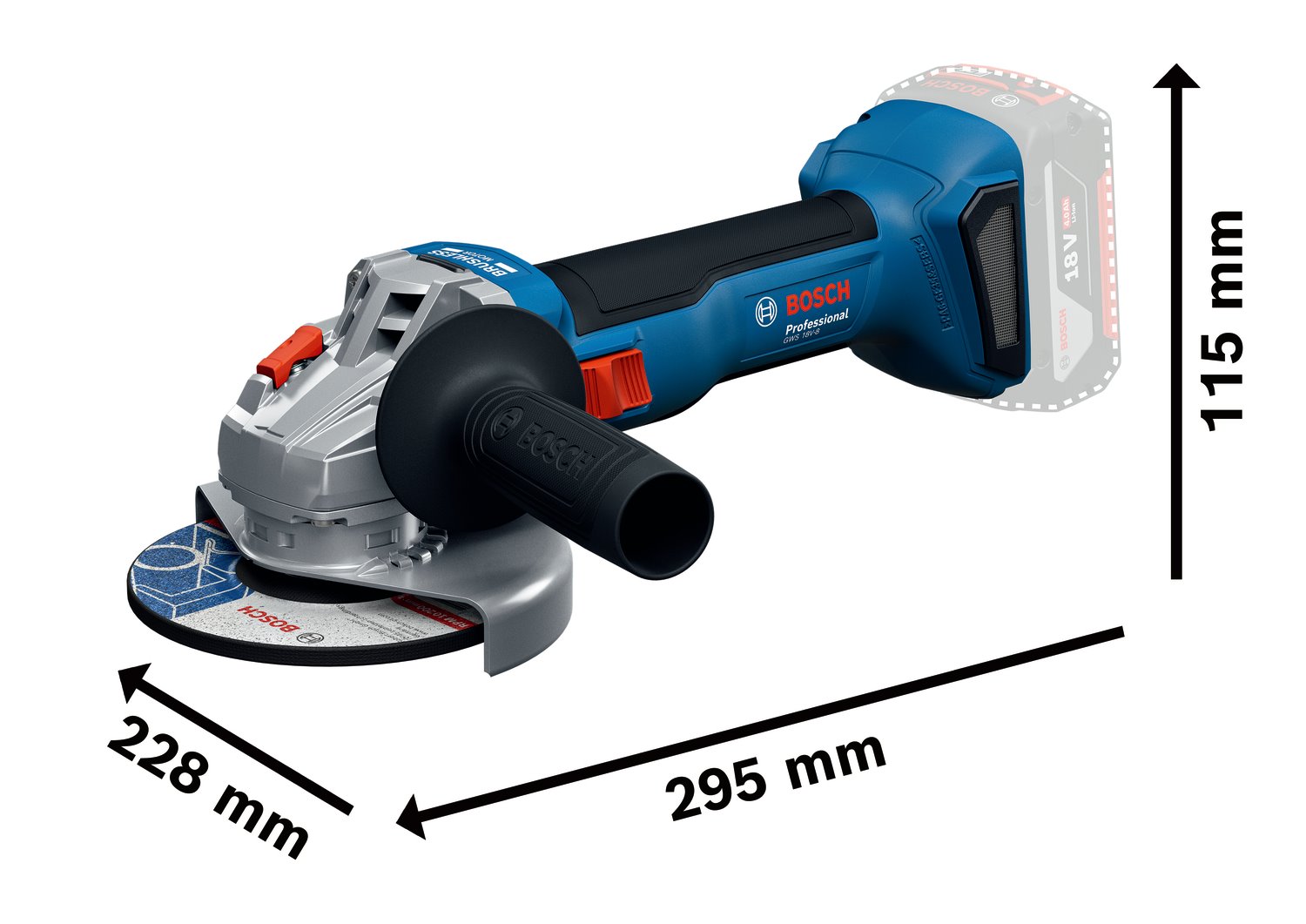 BOSCH Akumulátorová úhlová bruska GWS 18V-8 vč. bat. a nab. (0.601.9N9.001)