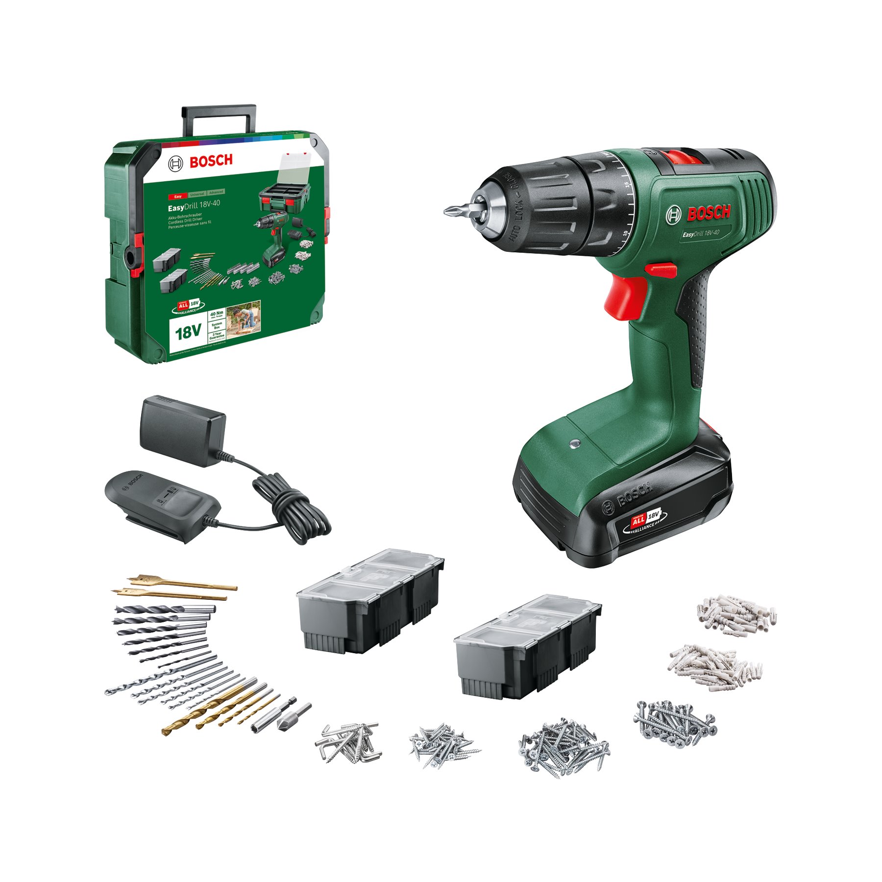 BOSCH Akumulátorový vrtací šroubovák EasyDrill 18V-40 + SystemBox (0.603.9D8.006)