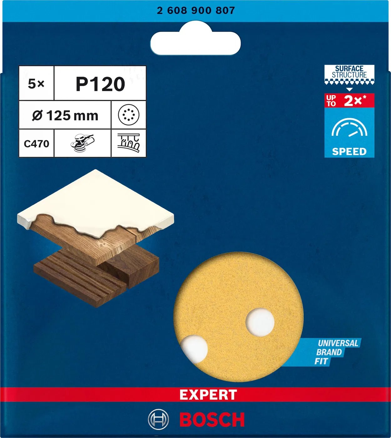 BOSCH brúsny papier EXPERT C470 s 8 otvormi pre vibračné brúsky 125 mm, G 120, 5 ks (2.608.900.807)