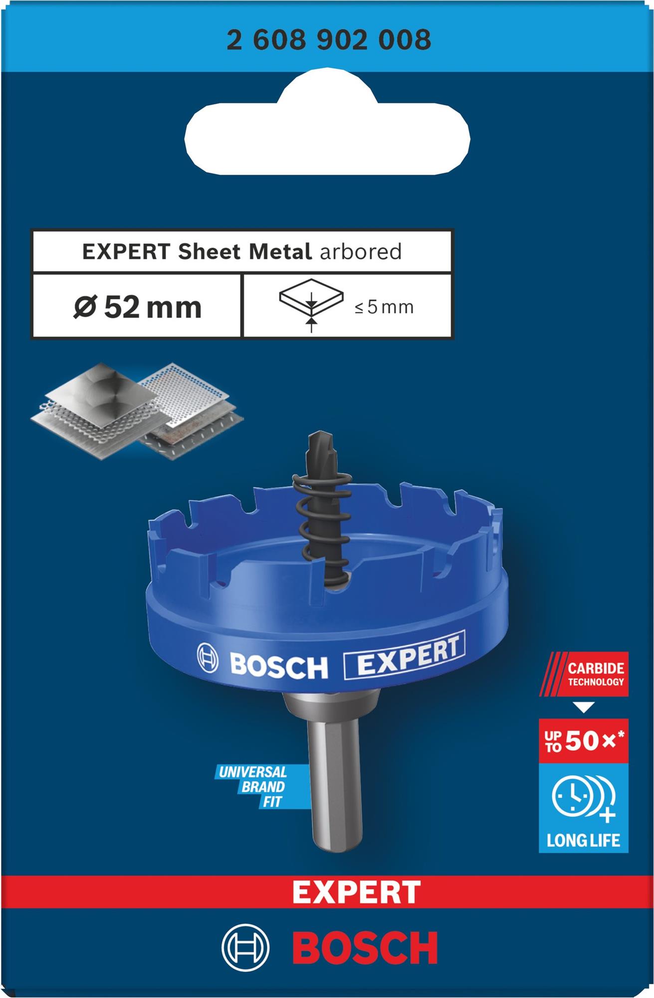 BOSCH Děrovka s adaptérem EXPERT Sheet Metal 52 × 5 mm (2.608.902.008)