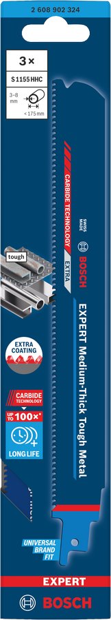 BOSCH EXPERT Medium-Thick Tough Metal S1155HHC Pilový list, 3 ks (2.608.902.324)
