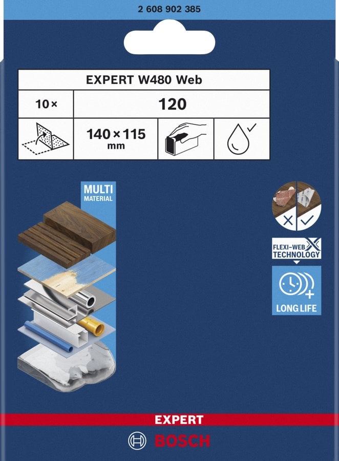 BOSCH Oboustranné flexibilní brusivo Expert W480 web, G120, 10ks (2.608.902.385)
