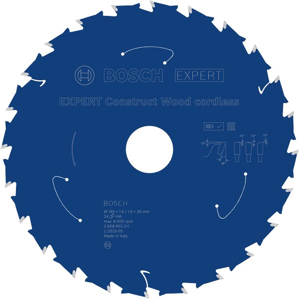 BOSCH Pilový kotouč EXPERT Construct Wood cordless, 190 × 1,6/1 × 30 mm, T24 (2.608.902.211)