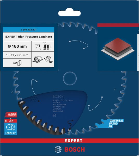 BOSCH Pilový kotouč EXPERT High Pressure Laminate, 160 × 1,8/1,2 × 20 mm, T52 (2.608.902.221)