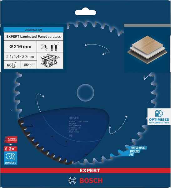 BOSCH Pilový kotouč EXPERT Laminated Panel cordless, 216 × 2,1/1,4 × 30 mm, T66 (2.608.902.130)