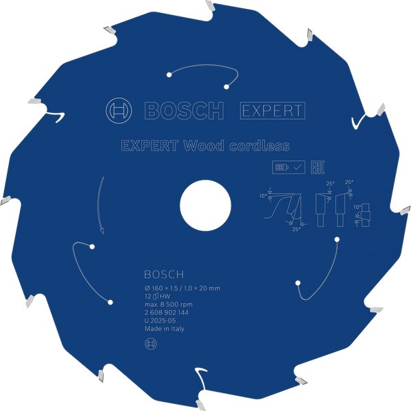 BOSCH Pilový kotouč EXPERT Wood cordless, 160 × 1,5/1 × 20 mm, T12 (2.608.902.144)