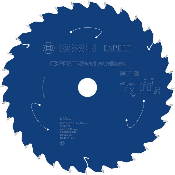 BOSCH Pilový kotouč EXPERT Wood cordless, 185 × 1,8/1,2 × 20 mm, T32 (2.608.902.234)
