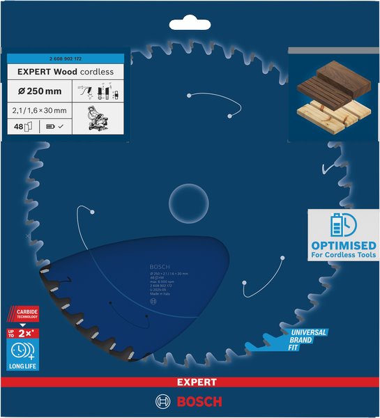 BOSCH Pilový kotouč EXPERT Wood cordless, 250 × 2,1/1,6 × 30 mm, T48 (2.608.902.172)