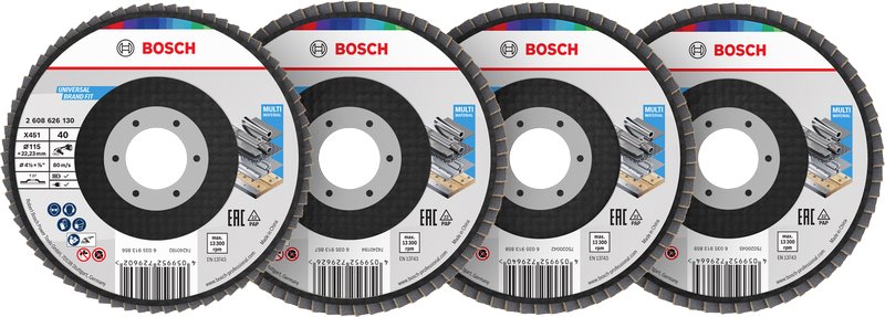 BOSCH Sada lamelových brusných kotoučů X451, 115 × 22,23 mm, G40; 60; 80; 120, T27, 60 ks (2.608.626.163)