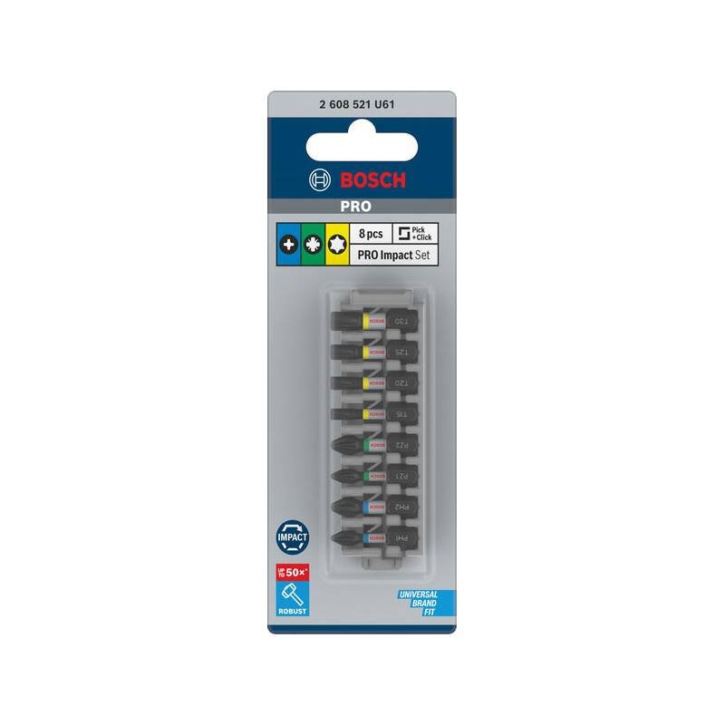BOSCH Sada šroubovacích bitů PRO Impact, PH1; PH2; PZ1; PZ2; T15; T20; T25; T30, 25 mm, 8 ks (2.608.521.U61)