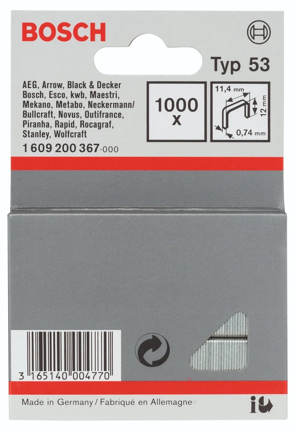 BOSCH Sponky do sponkovačky z tenkého drátu, typ 53 (1.609.200.367)