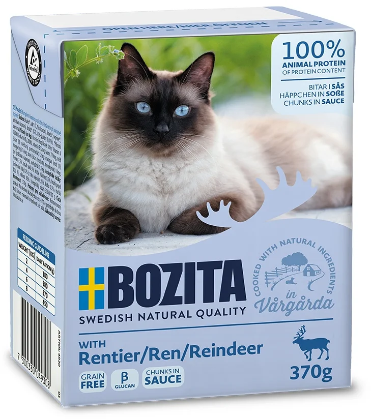 Bozita Kúsky mačky v omáčke so sobím mäsom, tetrapak 370 g