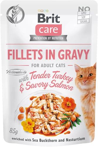 Brit Care Cat Fillets in Gravy with Tender Turkey & Savory Salmon 85g kapsičky pro kočky