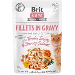 Brit Care Cat Fillets in Gravy with Tender Turkey & Savory Salmon 85g kapsičky pro kočky