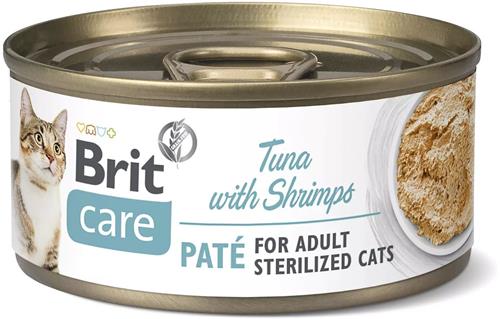 Brit Care Cat Sterilized. Tuna Paté with Shrimps 70g konzervy pro kočky