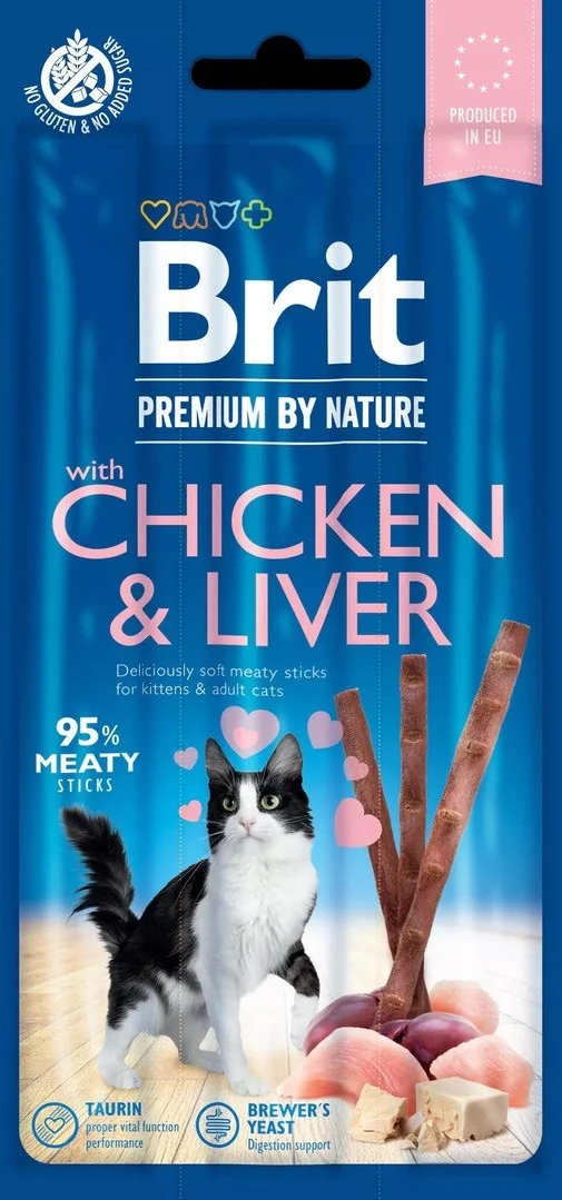 Brit Premium by Nature tyčinky pre mačky s kuracím mäsom a pečeňou (3 tyčinky)
