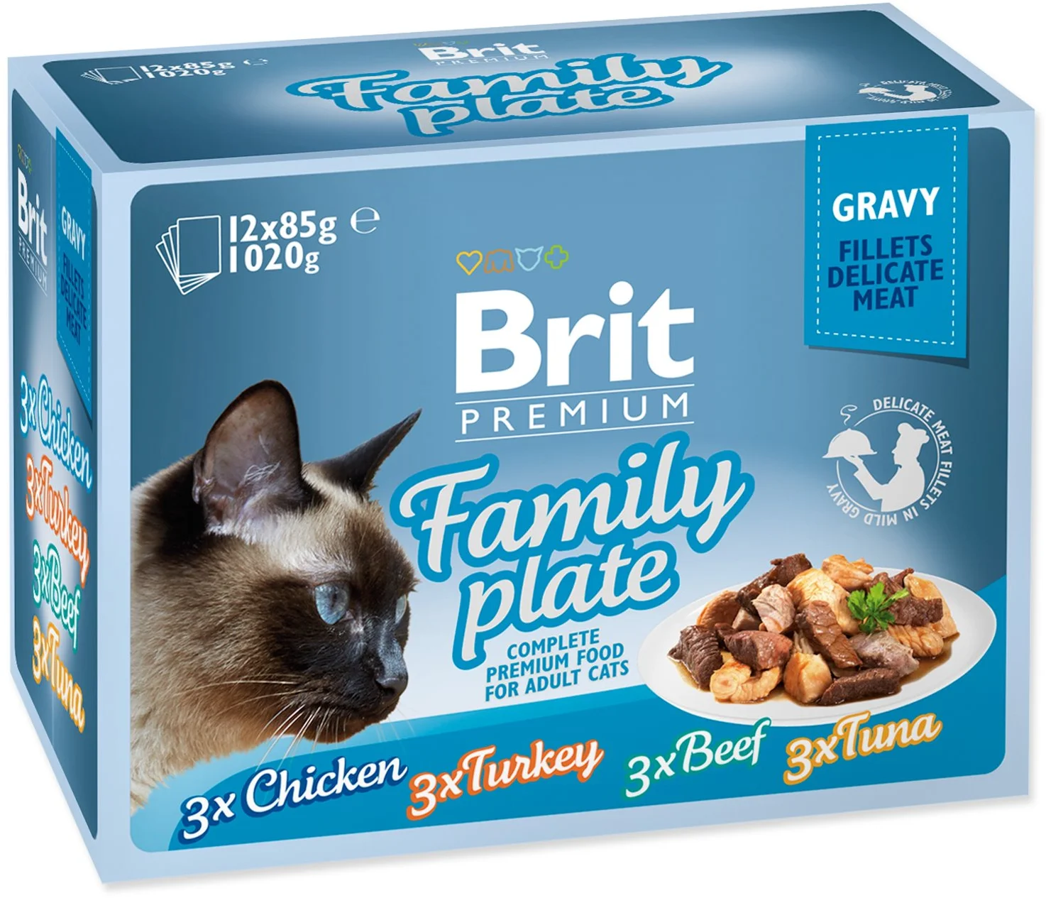 Brit Premium Cat Delicate Fillets in Gravy Family Plate 1020g (12x85g) kapsičky pro kočky