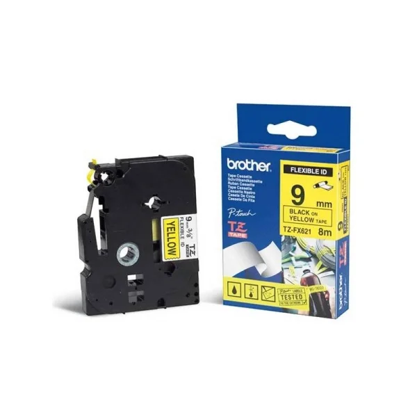 Brother TZ-FX621, žltá / čierna, 9mm, s flexibilný páskou TZeFX621