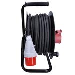 Bubnový predlžovací kábel Solight, 3 zásuvky, 400V + 230V, 25m gumový kábel 5x1,5mm2, IP44