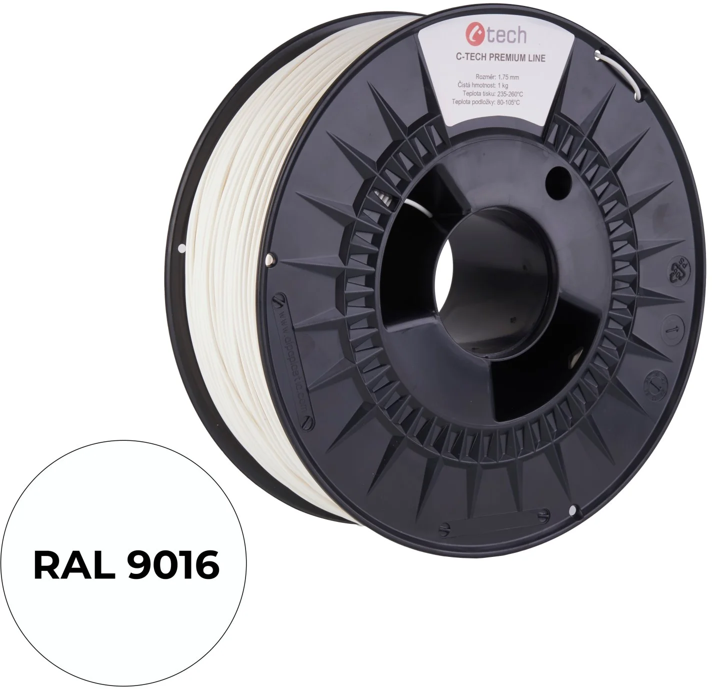 C-TECH PREMIUM LINE, PETG, dopravní bílá, RAL9016, 1,75mm, 1kg