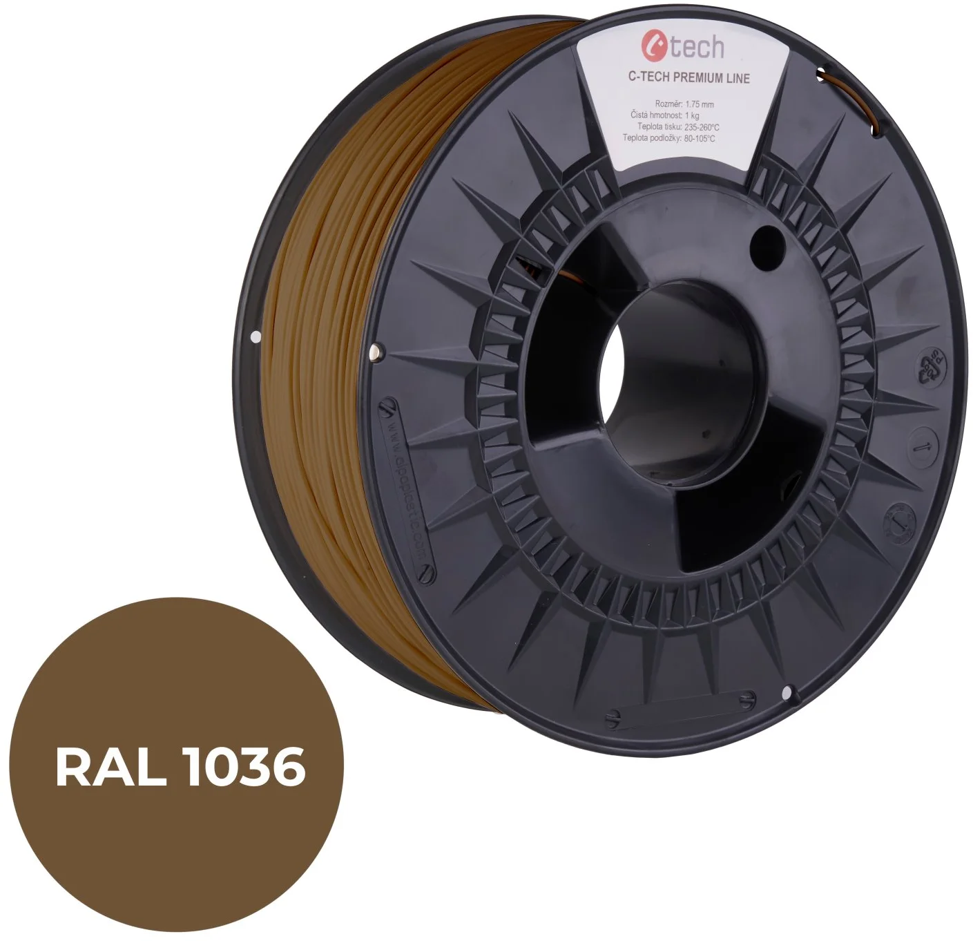 C-TECH PREMIUM LINE, PETG, perleťová zlatá, RAL1036, 1,75mm, 1kg