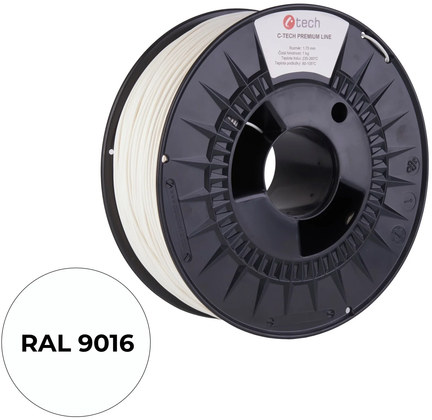 C-TECH PREMIUM LINE, PLA, dopravní bílá, RAL9016, 1,75mm, 1kg
